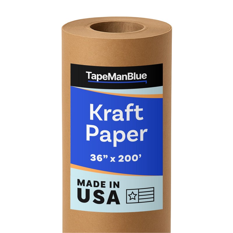 TapeManBlue Kraft Paper Roll, 36" x 2400" (200'), Made in USA, 30 lb. Roll of Brown Paper for Banner, Poster, Crafts, Bulletin Board Backing, Kraft Table Cloth, Brown Construction for Shipping and Gift Wrapping - Image 1