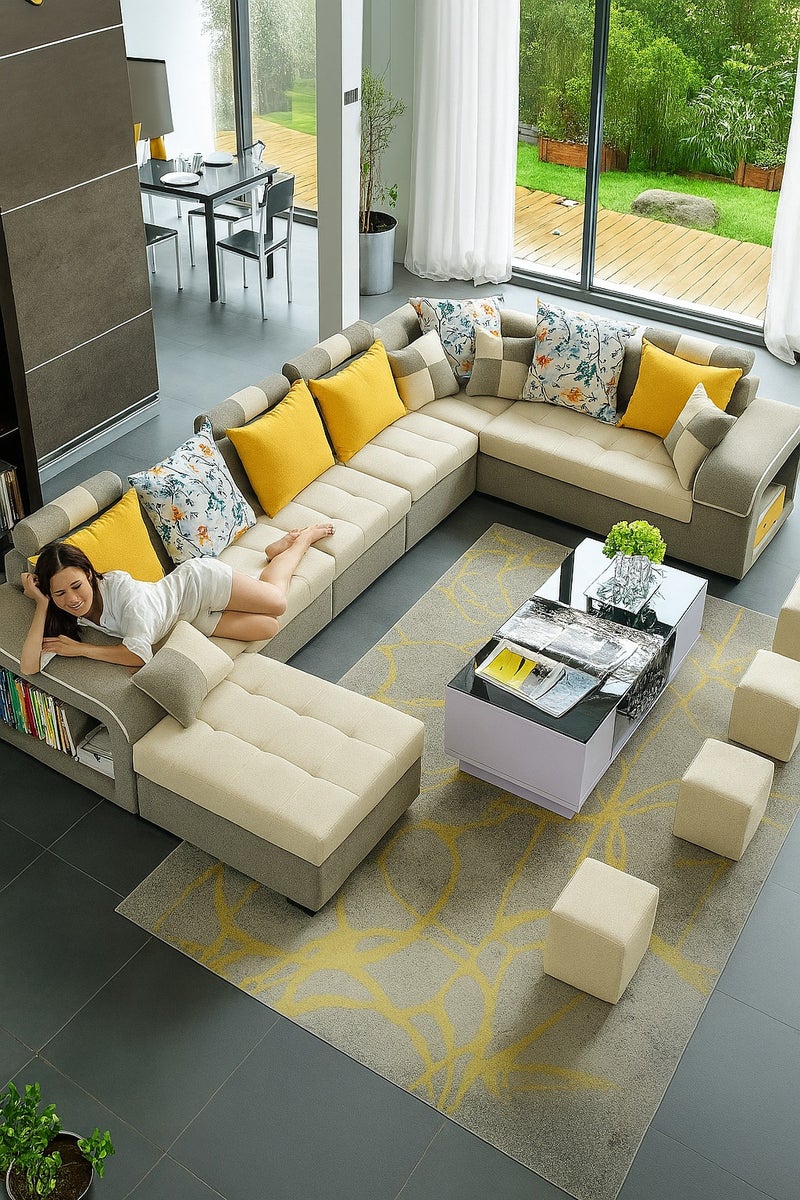 Karnak ModernoLux U-Shaped Sectional Sofa Set – Ultra Plush Modular Seating with Ottoman & Cushions – Premium Fabric Living Room Furniture – 6+ Seater – Taupe - Image 1