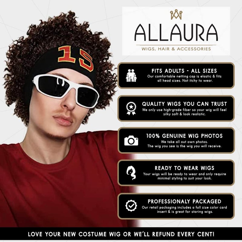 ALLAURA - Patrick Mahomes Wig + Sweatband 100% Realistic Curly Brown Wig for Men Women Fits All Non-itch Football Cosplay - Image 3