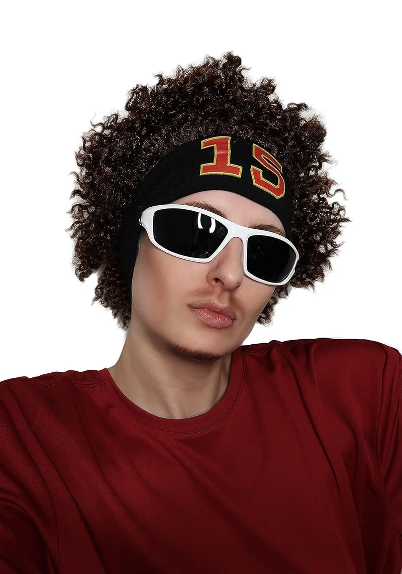 ALLAURA - Patrick Mahomes Wig + Sweatband 100% Realistic Curly Brown Wig for Men Women Fits All Non-itch Football Cosplay - Image 1