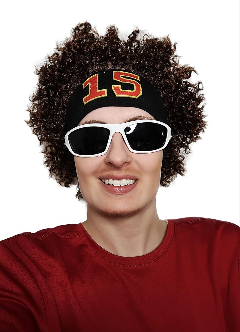 ALLAURA - Patrick Mahomes Wig + Sweatband 100% Realistic Curly Brown Wig for Men Women Fits All Non-itch Football Cosplay - Image 4