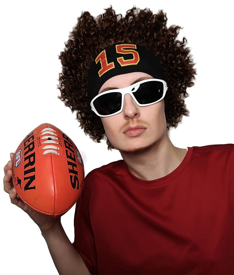 ALLAURA - Patrick Mahomes Wig + Sweatband 100% Realistic Curly Brown Wig for Men Women Fits All Non-itch Football Cosplay - Image 5