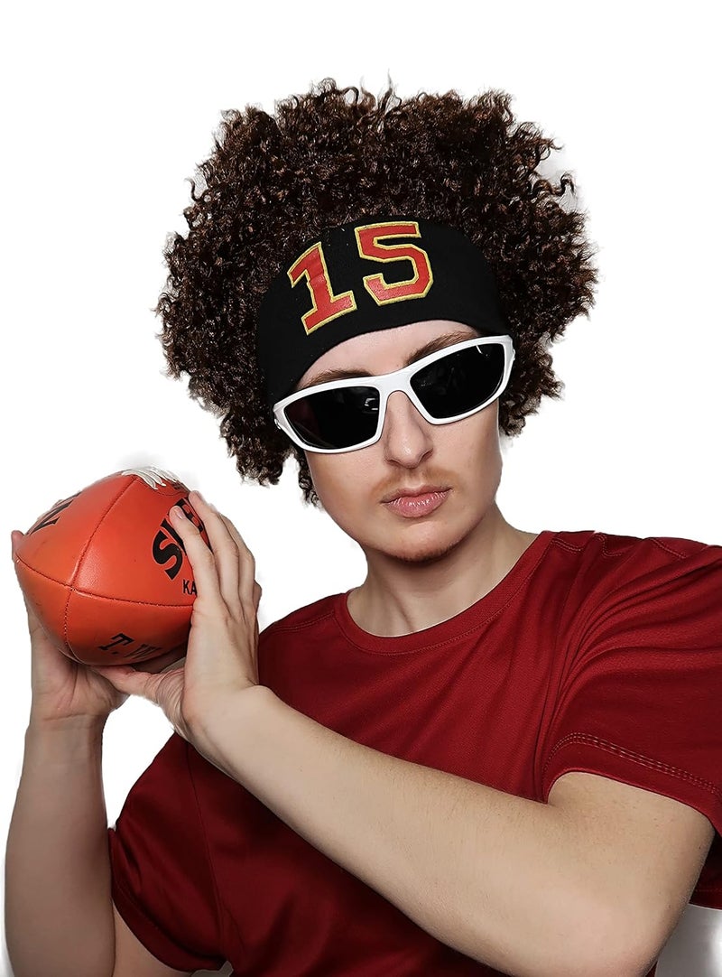 ALLAURA - Patrick Mahomes Wig + Sweatband 100% Realistic Curly Brown Wig for Men Women Fits All Non-itch Football Cosplay - Image 2