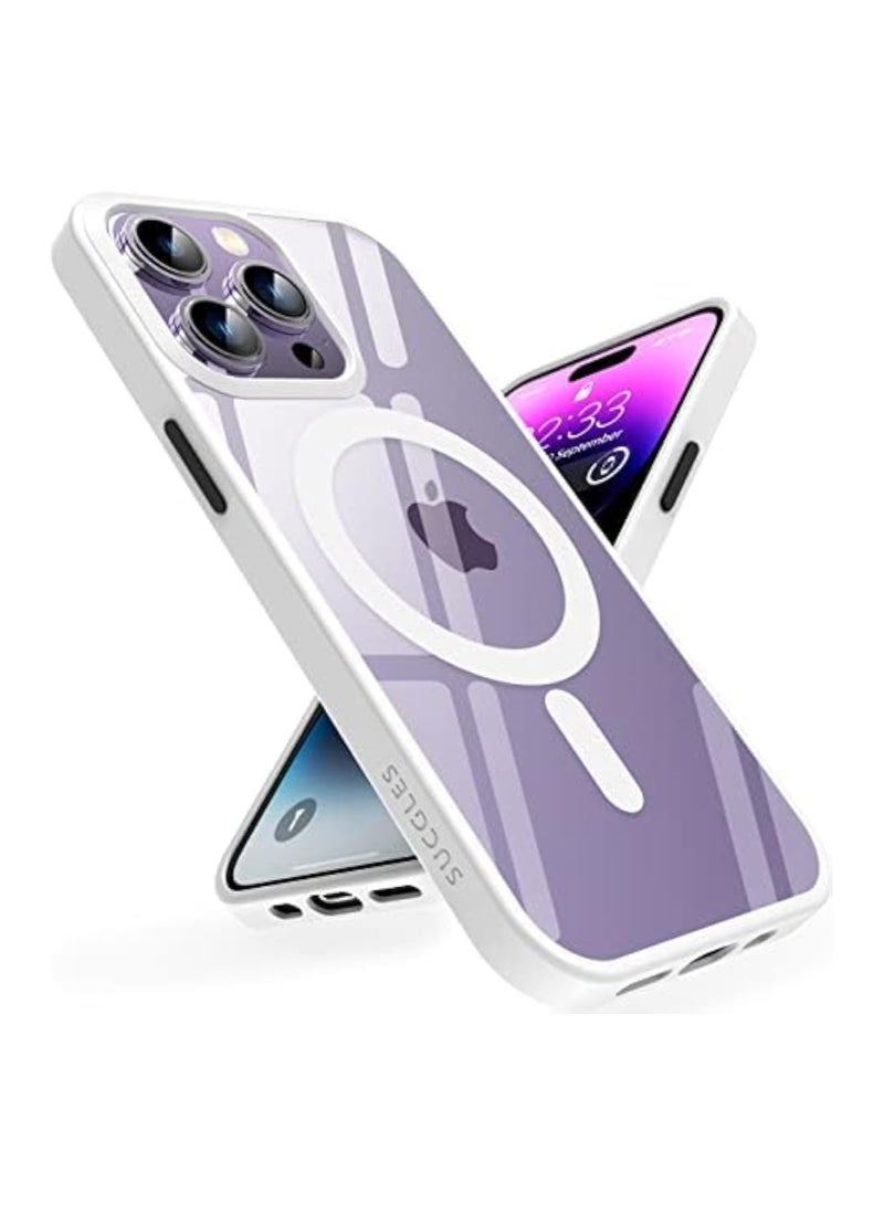 iPhone 15 Pro Back Case Clear PU Leather Shockproof Bumper Protective Cover MagSafe Compatible for iPhone 15 Pro TPU (White) 