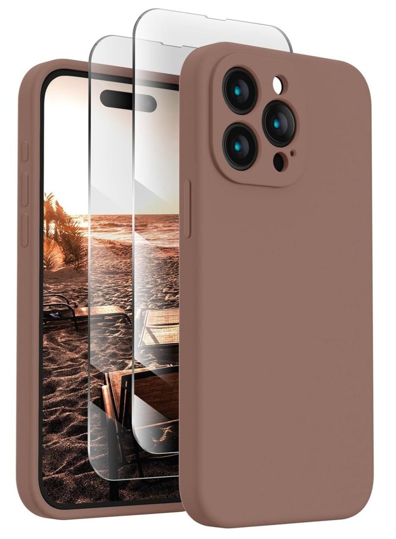 ELTRAZONE Designed for iPhone 15 Pro Max Case, Silicone Upgraded [Camera Protection] for iPhone 15 ProMax Case with [2 Screen Protectors], Anti-Scratch Microfiber Lining, 6.7 inch, Light Brown