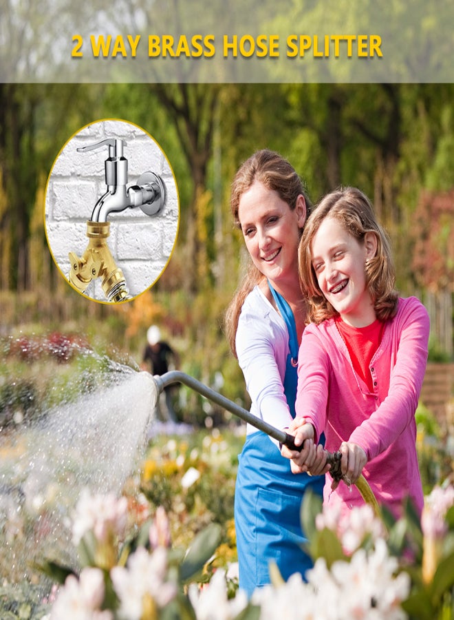 موزع خرطوم حديقة ثنائي الاتجاه، متين، مصنوع من النحاس الأصفر، على شكل حرف Y، موصلات خرطوم نحاسية 3/4 بوصة، محول خرطوم حديقة مع حلقتين مطاطيتين إضافيتين - Image 2