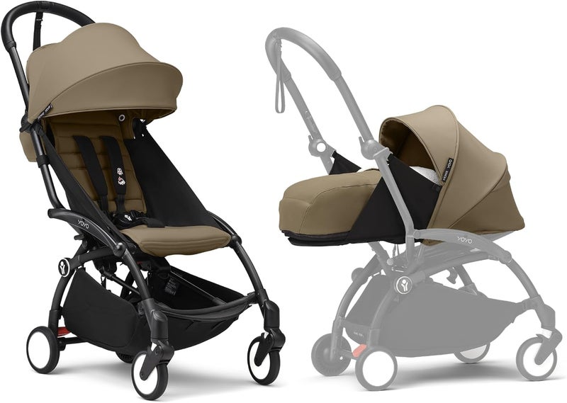 Stokke YOYO3 Complete Yoyo Stroller From Birth - Includes Black Frame + YOYO 6+ Color Pack + 0+ Newborn Pack - Toffee - Image 1