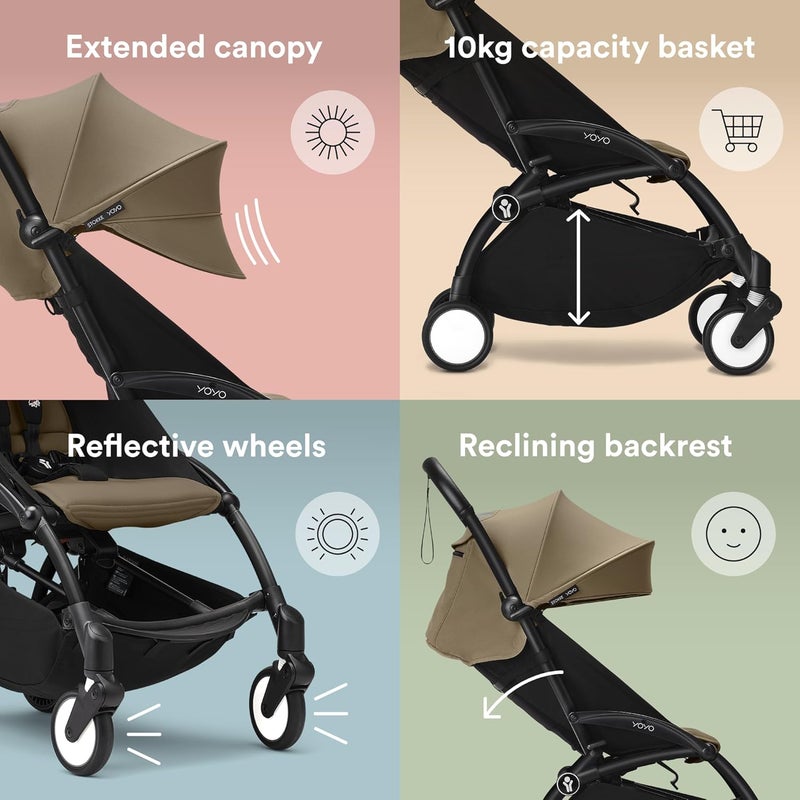 Stokke YOYO3 Complete Yoyo Stroller From Birth - Includes Black Frame + YOYO 6+ Color Pack + 0+ Newborn Pack - Toffee - Image 5