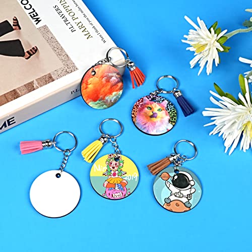 HTVRONT Sublimation Keychain Blanks - 120Pcs Round MDF Keychains with Tassels - Heat Transfer Keychains - Adult Unisex Gift - Image 2