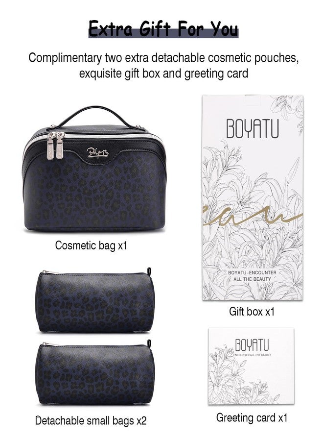 BOYATU Travel Makeup Bags Cosmetic Organizer Bag: 3 Pcs Set Large Capacity Make up Bag with Compartments - Waterproof Leather Toiletry Bags with Handle for Women (B-Blue) - Image 2