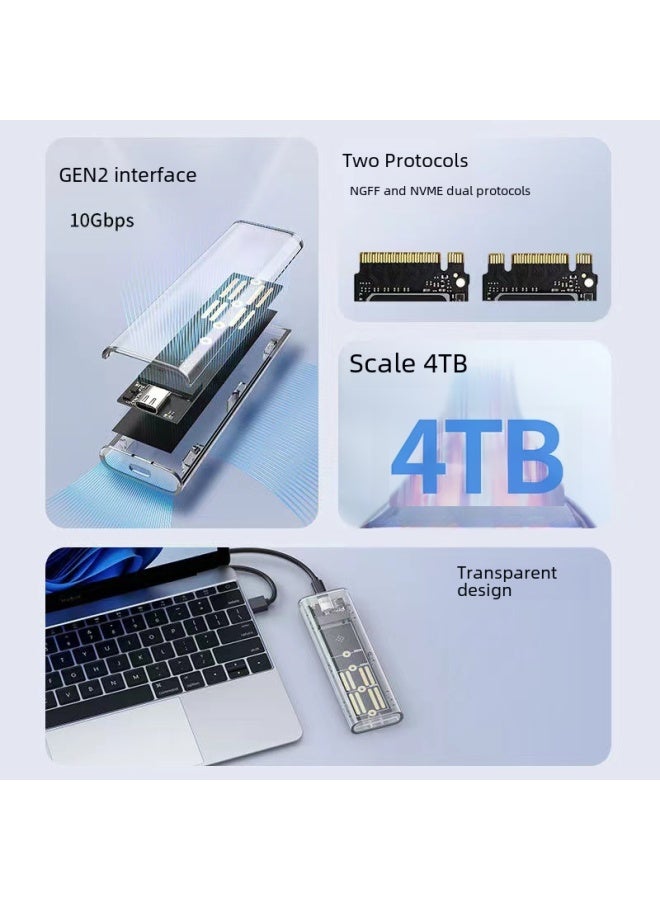 Transparent M.2 Solid State Drive Box Nvme Single Protocol 10gbps Mobile Laptop Ssd Mobile Disk M2 Hard Disk-Color:Dual Protocol 2 In 1 Line  - Image 3