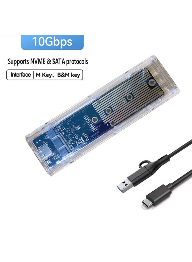 Transparent M.2 Solid State Drive Box Nvme Single Protocol 10gbps Mobile Laptop Ssd Mobile Disk M2 Hard Disk-Color:Dual Protocol 2 In 1 Line  - Image 1