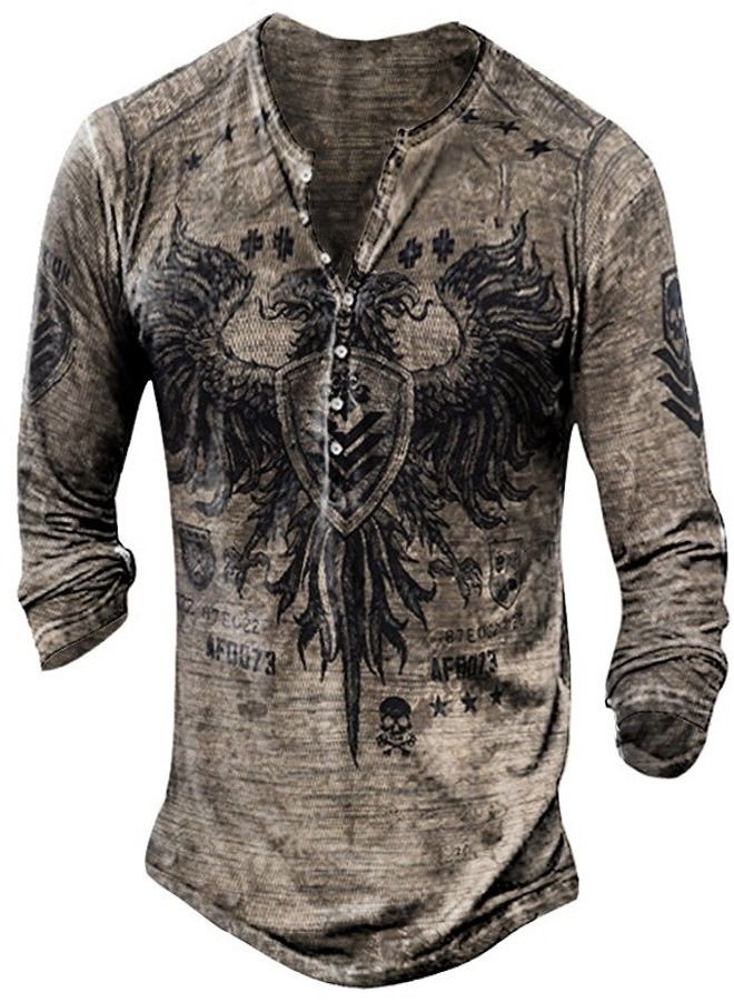 Loquat Collarless Casual Long Sleeve Men's T-Shirt 