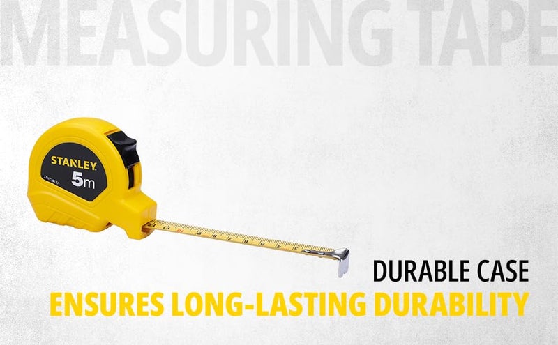 Stanley STHT36127-812 5-Meter Plastic Short Measuring Tape for Home, DIY, Professional & Industrial Use, Push Lock & Automatic Retraction Feature, Ideal for Wood & Concrete Measurement, YELLOW & BLACK - Image 2