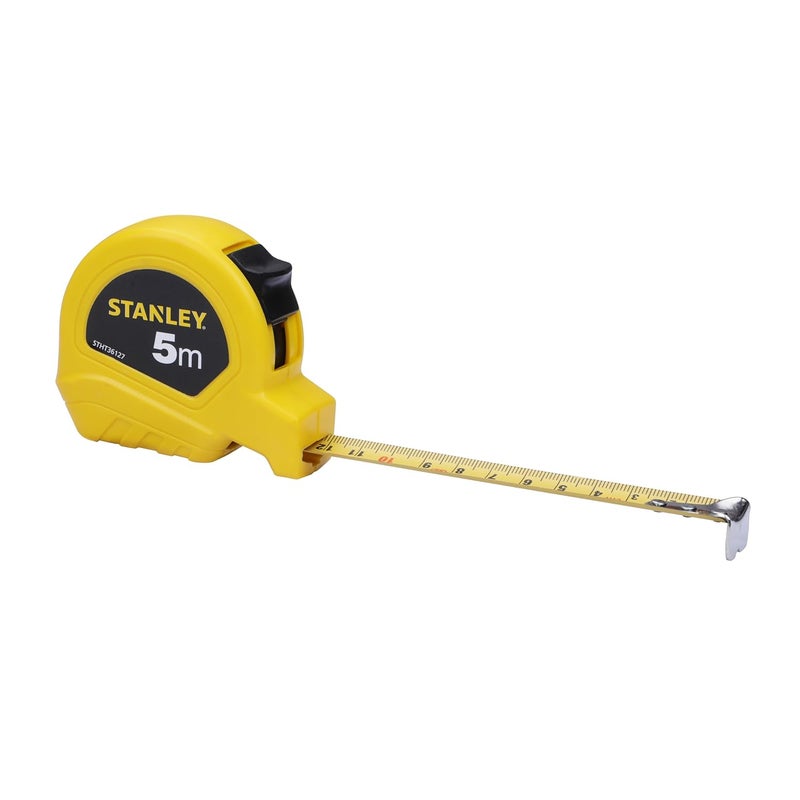 Stanley STHT36127-812 5-Meter Plastic Short Measuring Tape for Home, DIY, Professional & Industrial Use, Push Lock & Automatic Retraction Feature, Ideal for Wood & Concrete Measurement, YELLOW & BLACK - Image 1
