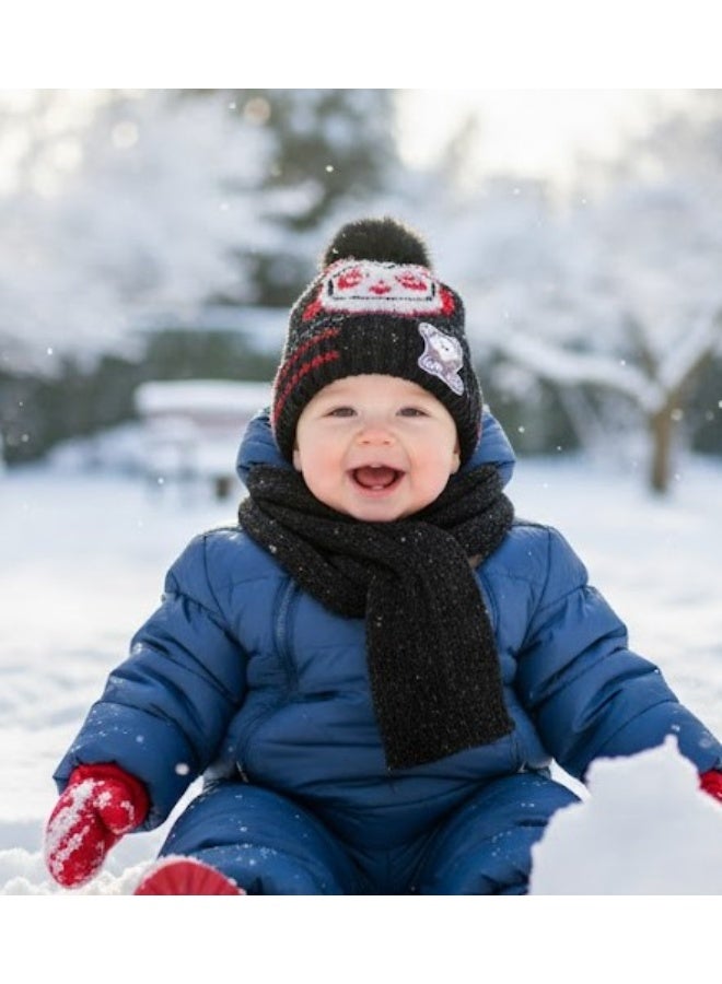 طقم قبعة ايس كاب شتوية للأطفال مع وشاح اسكرف للأولاد والبنات - Image 2