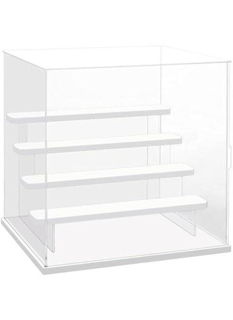 5 Tier Clear Acrylic Display Case for Collectibles, Mini Figures, Pop Mart, Labubu, Sonny Angel, Smiski - Assemble Dustproof Acrylic Display Box with Door, Stand (White Base Step)