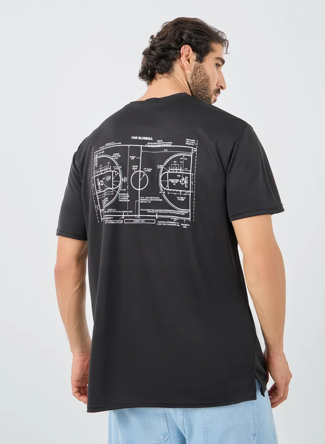 ستايلي Styli Back Graphic Print Crew Neck Oversized T-Shirt