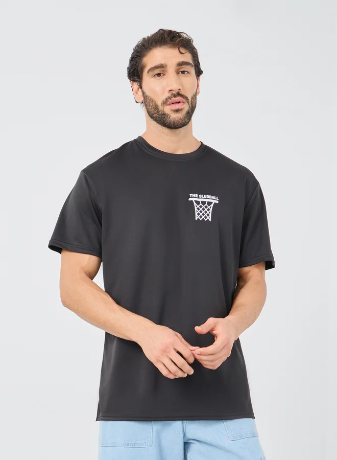 ستايلي Styli Back Graphic Print Crew Neck Oversized T-Shirt