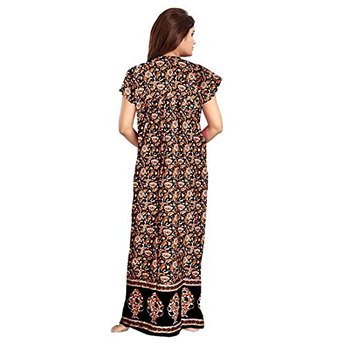 NEGLIGEE Women's Cotton Paisley Maxi Nighty (GWBLK032_Black_L) - Image 3