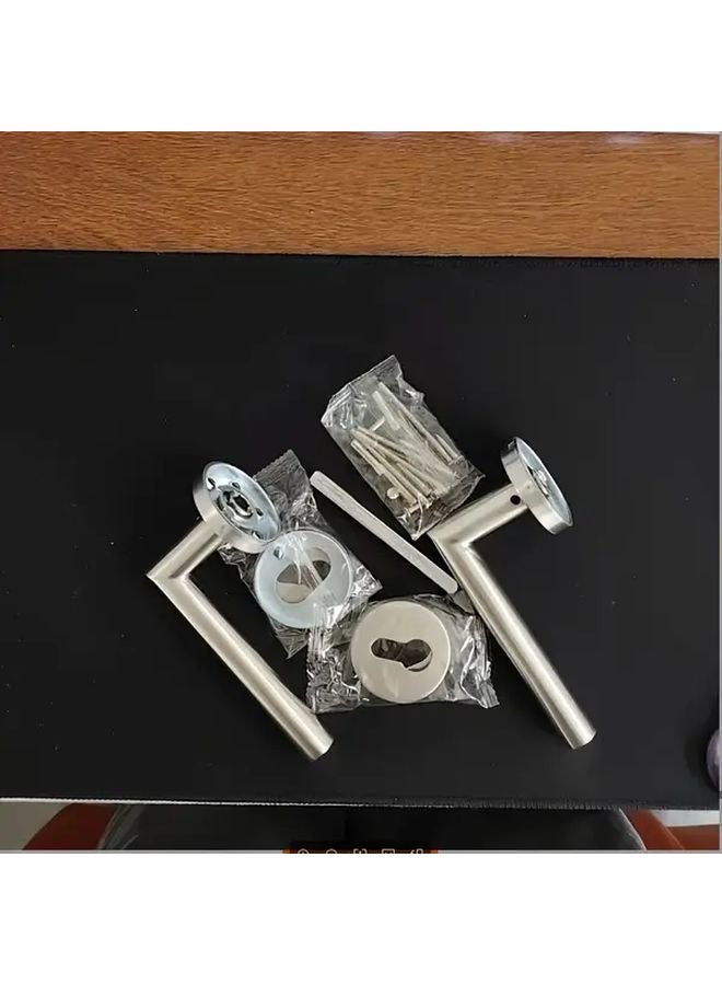 Stainless Steel Door Handle Kit Silvery L Shaped Cylinder For Indoor Office Basement - Image 2