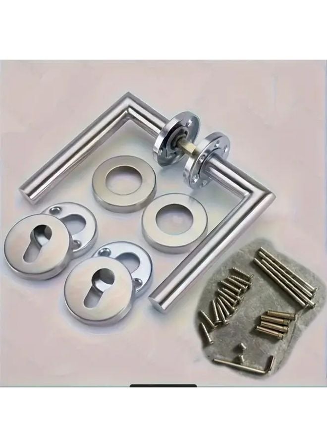 Stainless Steel Door Handle Kit Silvery L Shaped Cylinder For Indoor Office Basement - Image 3