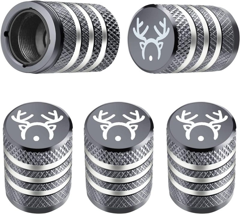 DECURCAR Tire Valve Stem Cap Cover - (5 Pack) Tire Air Cap Corrosion Resistant Christmas Reindeer Antler Antlers Auto Accessories Decoration for Car Truck Bike Grey - Image 1