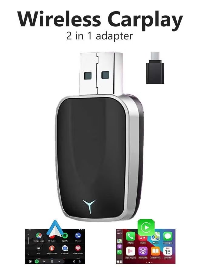 NOAKEEI Mini Wireless Carplay Adapter,Wired to Wireless Car Play & Android 2 In 1 Adapter for Apple iPhone & Android Phone,Fast Auto-Connect, Low Latency, USB-A & USB-C Compatible - Image 1