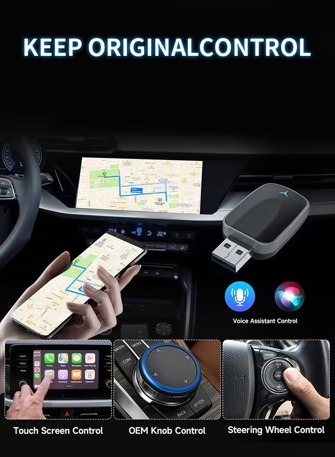 NOAKEEI Mini Wireless Carplay Adapter,Wired to Wireless Car Play & Android 2 In 1 Adapter for Apple iPhone & Android Phone,Fast Auto-Connect, Low Latency, USB-A & USB-C Compatible - Image 5
