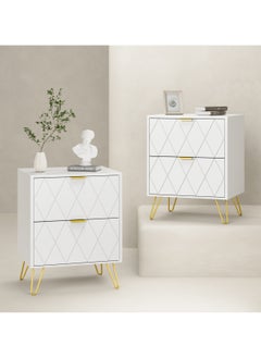 White Nightstand Set of 2, End Side Table Double, Bedside Table with 2 Drawers, Dual Night Stand Metal Legs for Bedroom Living Room - pzsku/ZEFB110770357BA328728Z/45/_/1740043662/f94401b3-a3b8-4c8b-8c04-33737aea6235