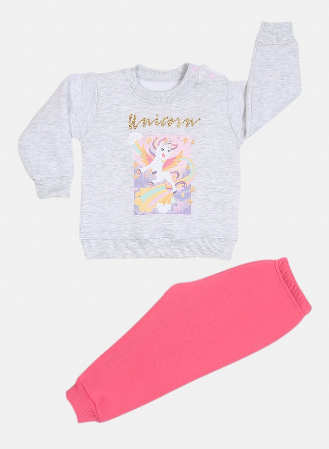 جوكي بيجاما شتوي أطفال بنات مبطن فليس the Happy Unicorn بطبعة