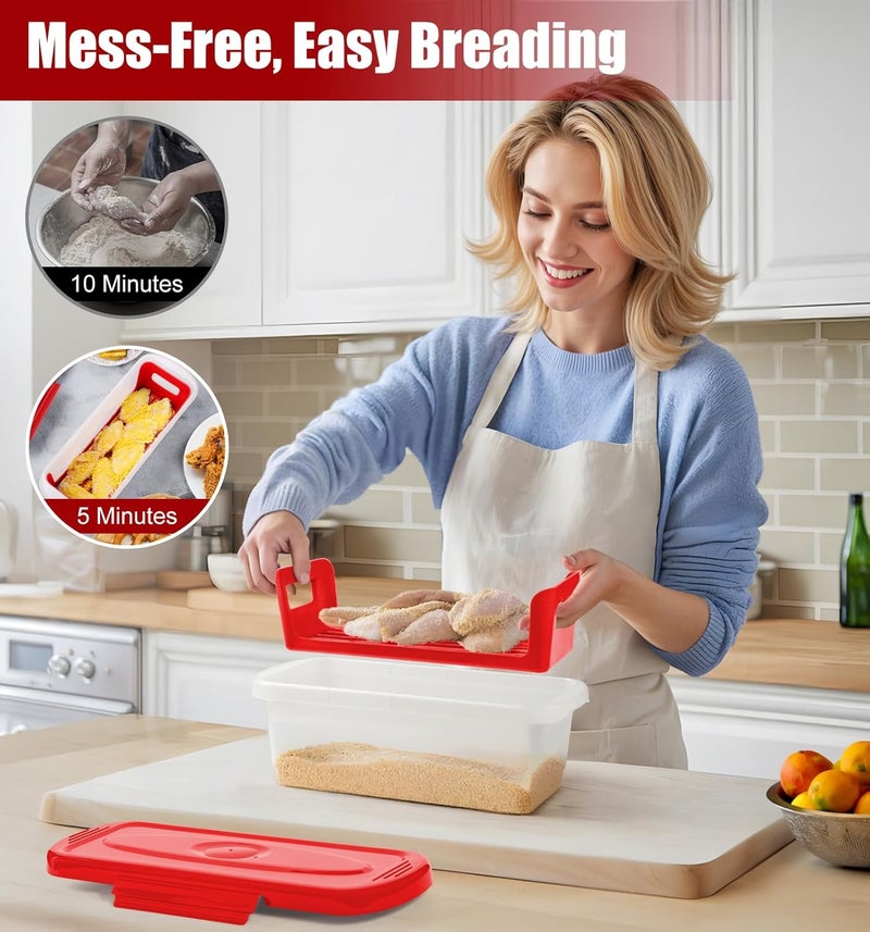 Flybok Batter Bowl with Lid, 2-Pack Fish Batter Shaker, Better Breader Shaker Bowl with Breading Shaker Tray, Batter Bowl with Lids Shaker for Frying Chicken Wings Fish Onion Rings Veggies - Image 3
