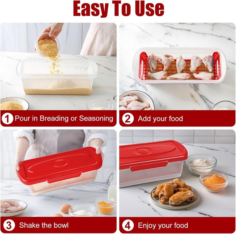 Flybok Batter Bowl with Lid, 2-Pack Fish Batter Shaker, Better Breader Shaker Bowl with Breading Shaker Tray, Batter Bowl with Lids Shaker for Frying Chicken Wings Fish Onion Rings Veggies - Image 5