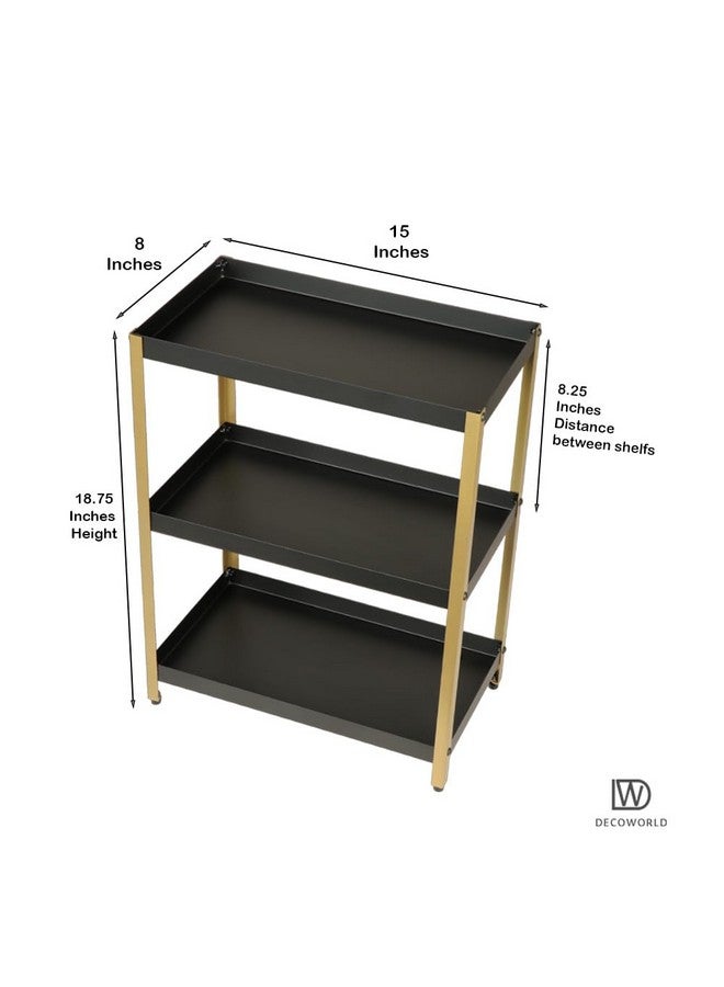 DECOWORLD || 3 Tier Multipurpose Countertop Organizer Rack || Multishelf Storage Stand for Kitchen, Bathroom or Dressing table|| Spice Rack,Cosmetics Organizer or Bathroom Organizer (Black & Golden) - Image 3
