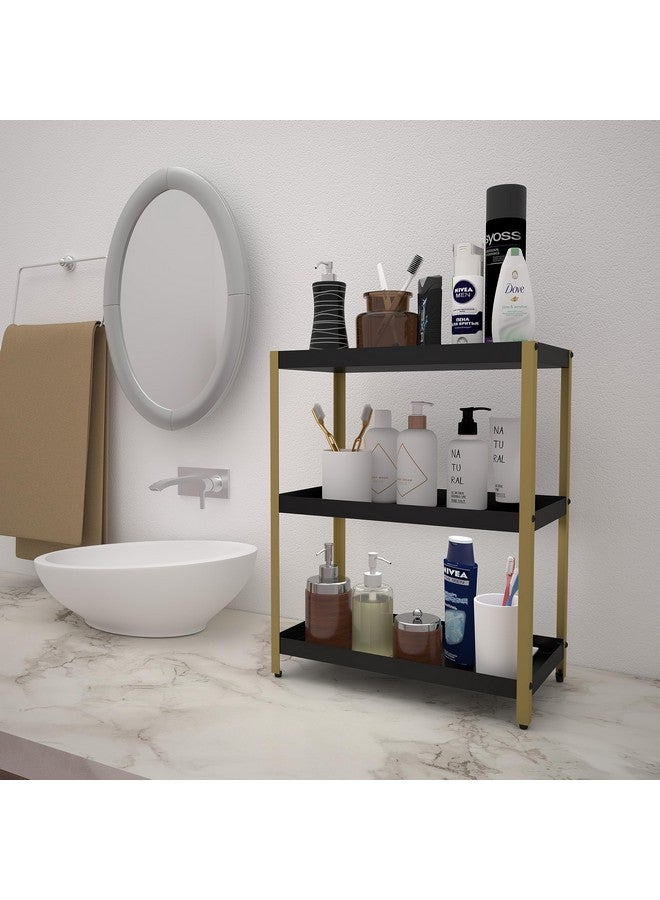 DECOWORLD || 3 Tier Multipurpose Countertop Organizer Rack || Multishelf Storage Stand for Kitchen, Bathroom or Dressing table|| Spice Rack,Cosmetics Organizer or Bathroom Organizer (Black & Golden) - Image 5