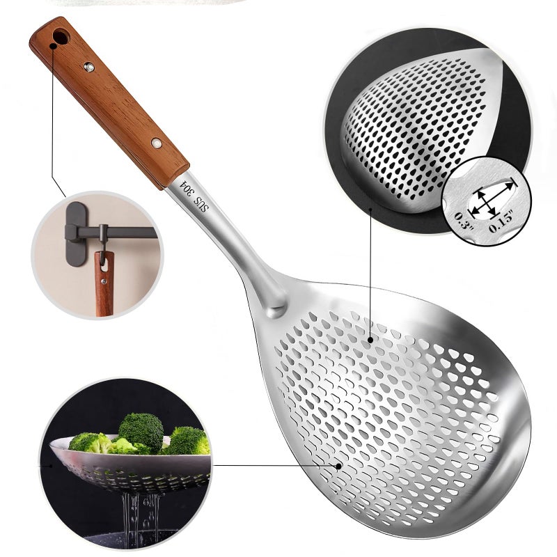 ANMIOU Stainless Steel Colander Strainer Pasta Food Noodle Grease Drain Fine Mesh Metal Kitchen Universal Clip on Spider Handle - Image 3