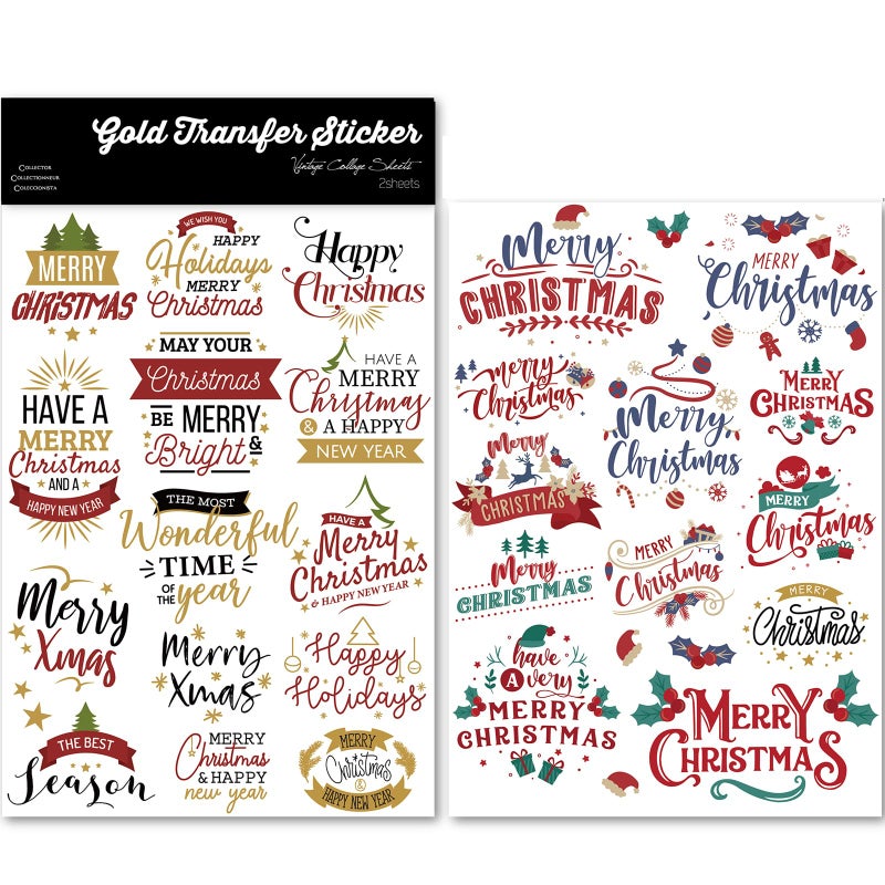 CATaireen Vintage Rub On Transfers for Crafts DIY Glass Stickers 2 Sheets Furniture Decals Alphabet Number Watercolor Floral Sentence Elements Holiday Sentence 1 - Image 3