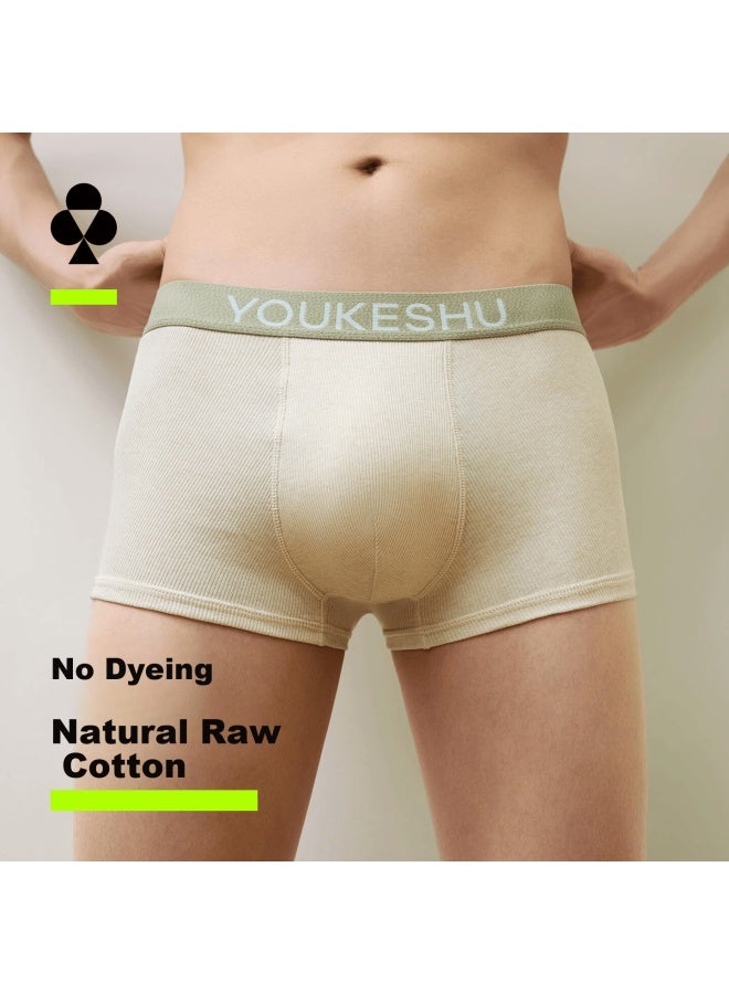 Youkeshu Men's Pure Cotton Antibacterial Gusset Undyed Original Cotton Boxer Shorts For Boys Youth Male Four-point Underwear