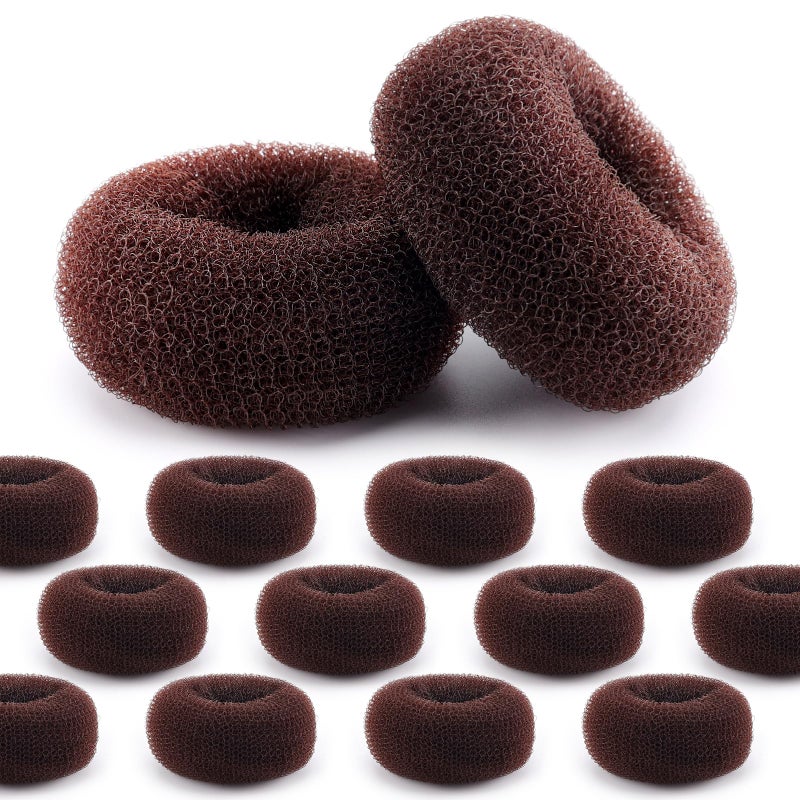 HOFASON Hair Bun Maker Donut 12 Pcs, Medium Sock Bun Doughnuts for Ballet Style Buns, Long Hair Accessories Bulk Ring Shaper for Women and Girls (Size M / 2.75 Inch, Brown) - Image 1