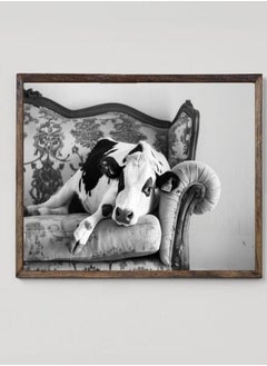Generic Cow Printable Art, Black and White Cow on Vintage Sofa, Farm Animal Photography, Quirky Home Art, Whimsical Cow Picture, Digital Download  - Image 1