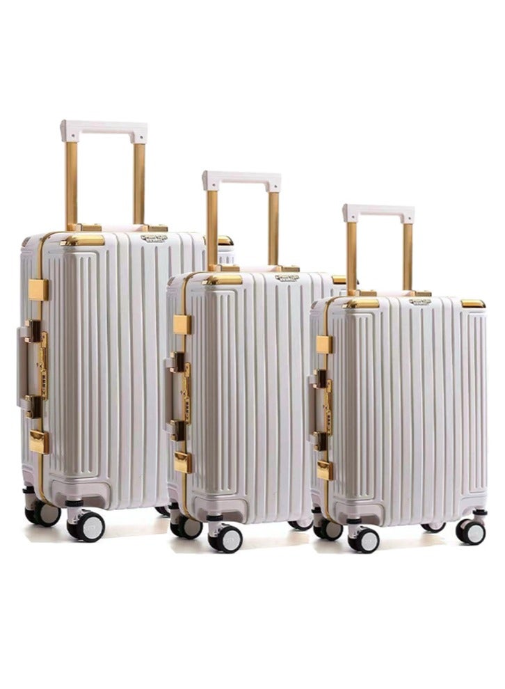 PARTNER 3 PCS TROLLEY LUGGAGE ALUMINUM FRAME POLY CARBON MATERIAL, LUGGAGE SUITCASE SET AND CABIN LUGGAGE BAG SET WHITE COLOUR  - Image 4