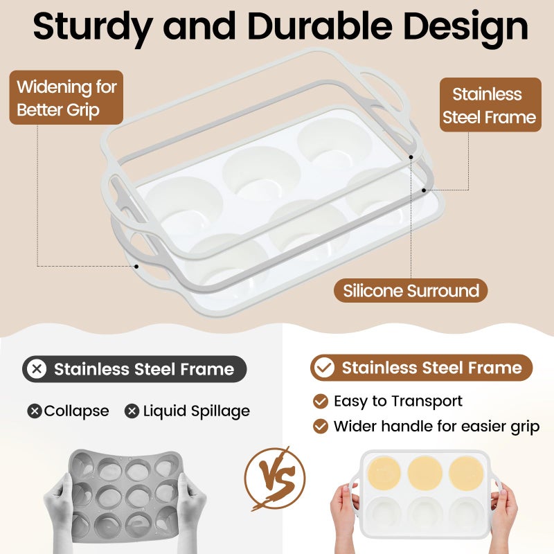 Fimary Silicone Mini Muffin Pan With Metal Reinforced Frame - 24 Cups Durable Silicone Cupcake Pan for Muffin, Cupcakes, BPA Free and Dishwasher Safe - 2 Piece Gray - Image 5