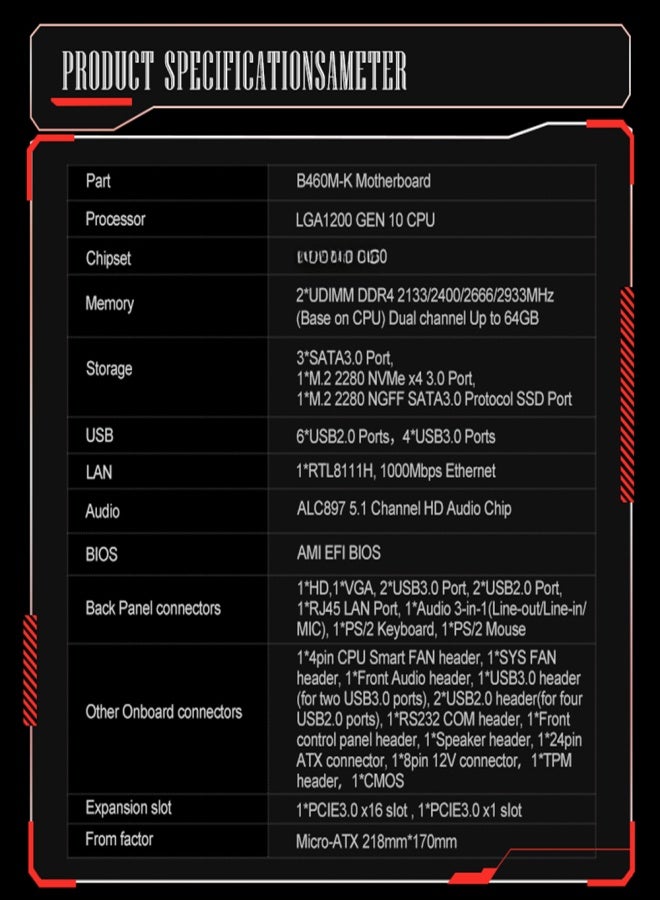 جينجشا لوحة أم JINGSHA B406M-K، مقبس LGA1200، معالج Intel-PCH-B460، شريحة ذاكرة DDR4 ثنائية القناة، 3 منافذ SATA 3.0، منفذان M.2، لوحة أم لأجهزة الكمبيوتر المكتبية - Image 4
