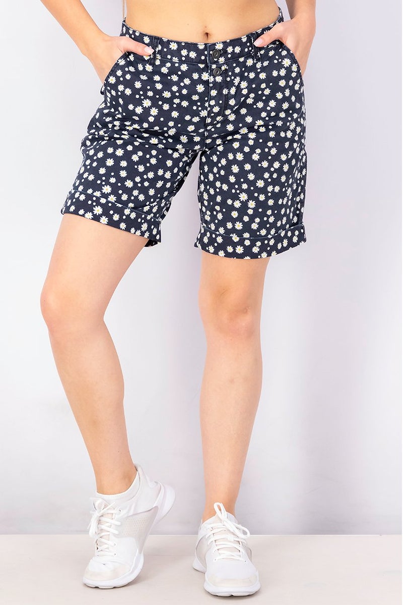 EDC شورتات جينز مزخرفة للنساء، أبيض وكحلي - Image 1