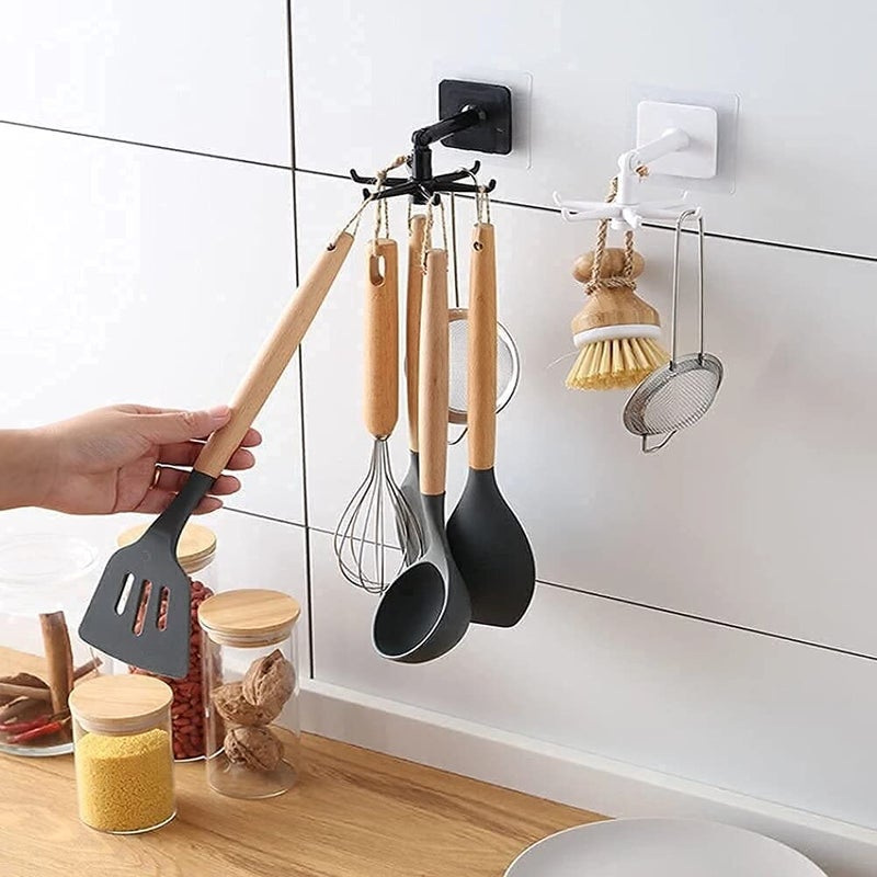 Prisma Collections 360 Degree Self Adhesive Wall Mounted Hanging Rotary Hook for Kitchen Tools Hanging Spoon and Spatula Hanger Hook Multicolor Pack of 2  - Image 3