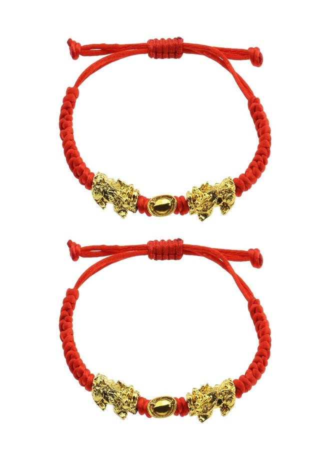 SING F LTD 2pcs Double Pi Xiu/Pi Yao Golden Wealth Ingot Red String Bracelet for Women Men Family Friend Adjustable Jewelry Attract Wealth and Good Luck - Image 1
