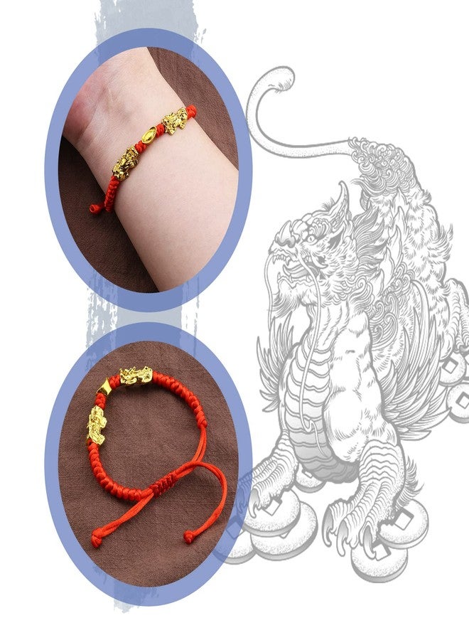 SING F LTD 2pcs Double Pi Xiu/Pi Yao Golden Wealth Ingot Red String Bracelet for Women Men Family Friend Adjustable Jewelry Attract Wealth and Good Luck - Image 4