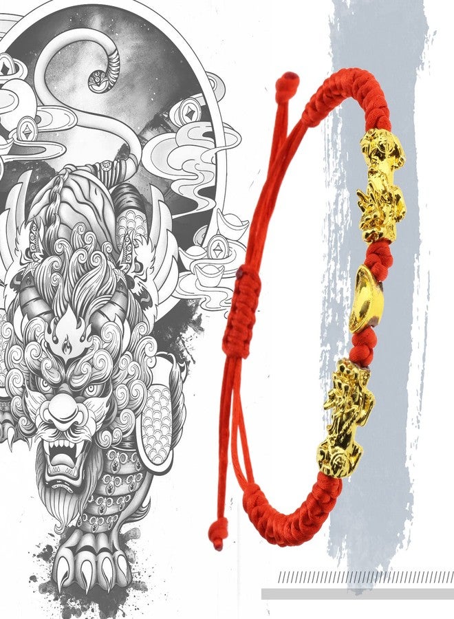 SING F LTD 2pcs Double Pi Xiu/Pi Yao Golden Wealth Ingot Red String Bracelet for Women Men Family Friend Adjustable Jewelry Attract Wealth and Good Luck - Image 2