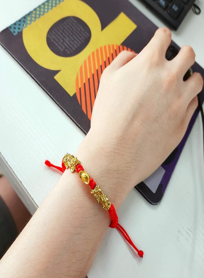 SING F LTD 2pcs Double Pi Xiu/Pi Yao Golden Wealth Ingot Red String Bracelet for Women Men Family Friend Adjustable Jewelry Attract Wealth and Good Luck - Image 5