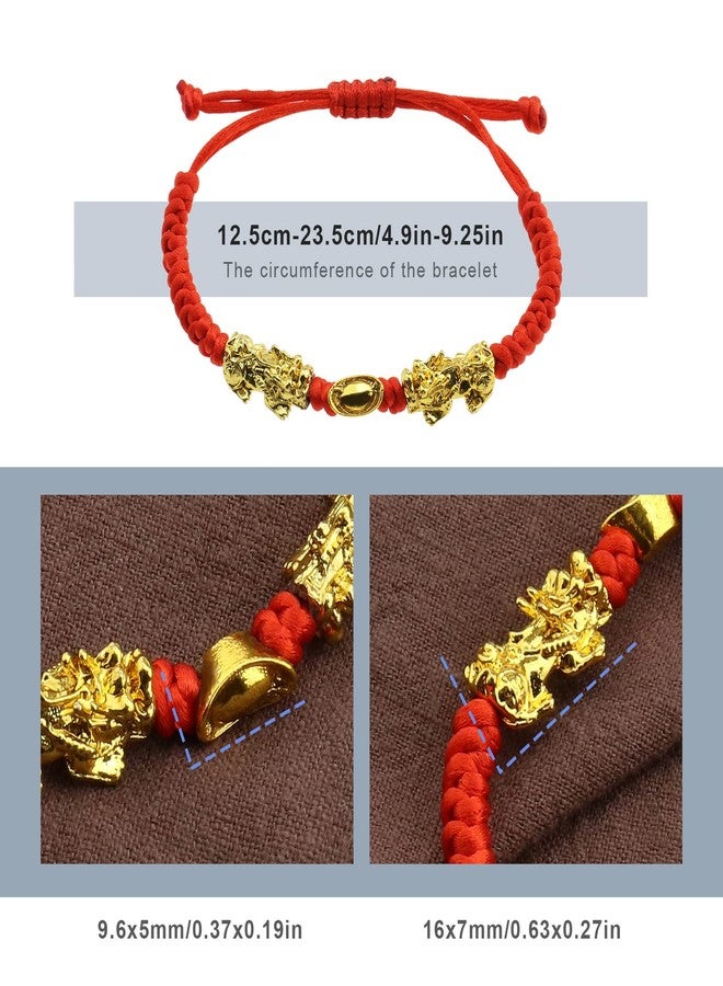 SING F LTD 2pcs Double Pi Xiu/Pi Yao Golden Wealth Ingot Red String Bracelet for Women Men Family Friend Adjustable Jewelry Attract Wealth and Good Luck - Image 3